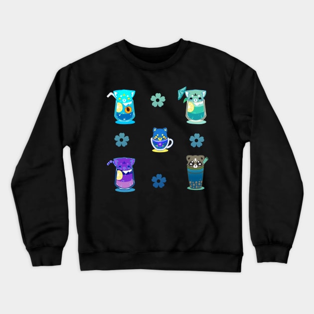 Cat boba tea cute kawaii drinks blue and turquoise Crewneck Sweatshirt by astronauticarte